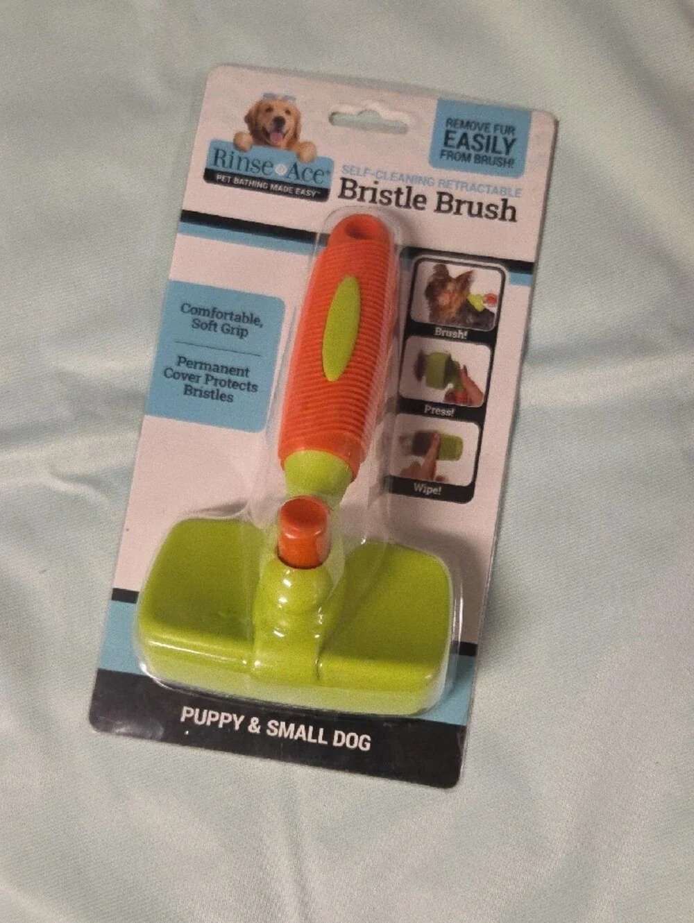 Orange & Lime Self-Cleaning Retractable Bristle Brush for Dogs